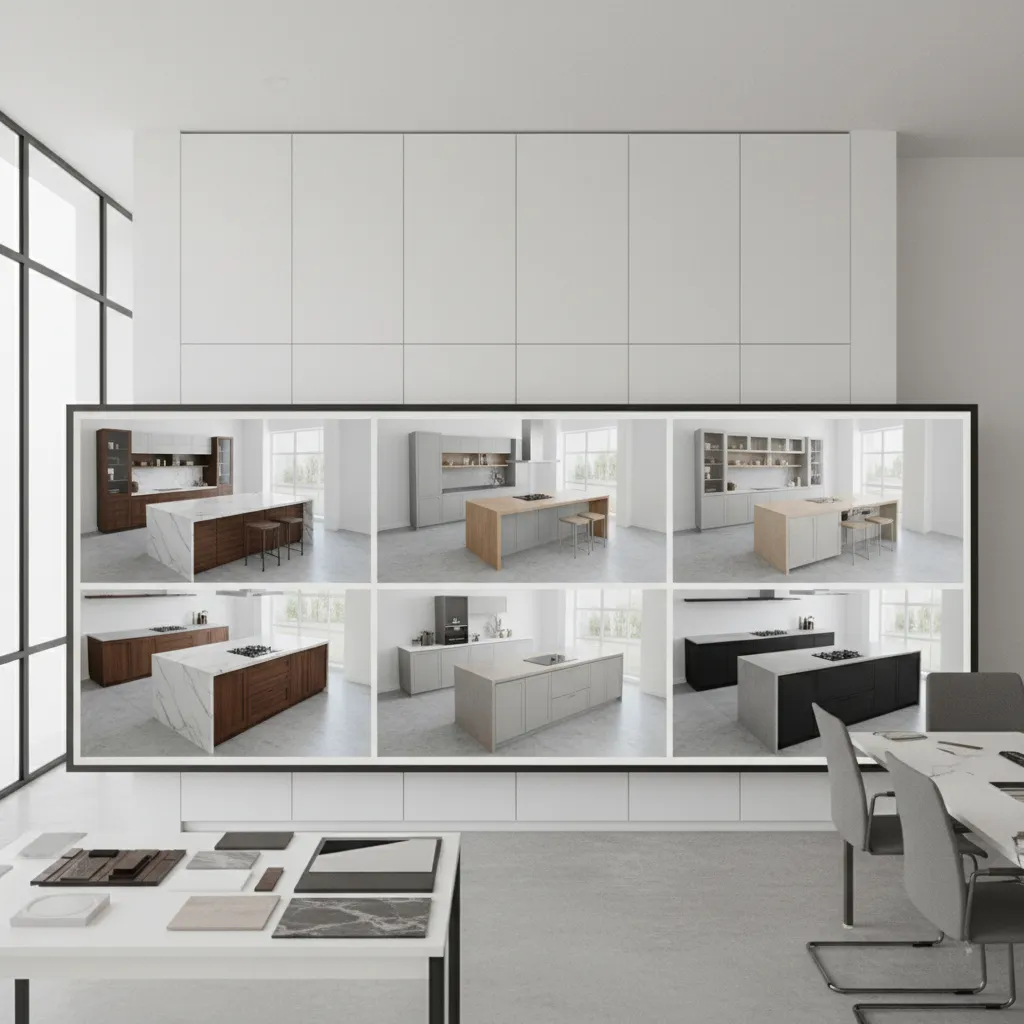 Diseño de cocina mostrando diferentes configuraciones de distribución