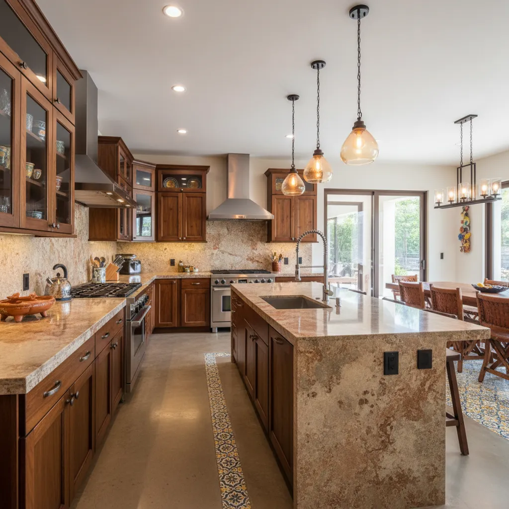 Cocina moderna bien distribuida en una casa mexicana