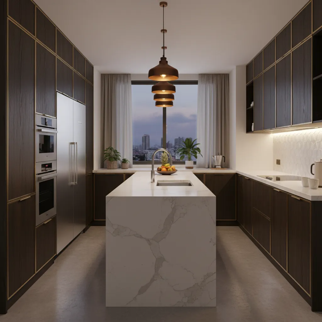 Cocina moderna bien distribuida con muebles a medida
