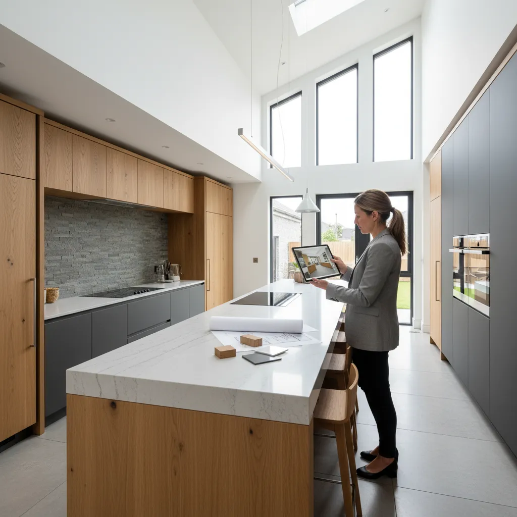 Diseño de cocina moderna en proceso de planificación