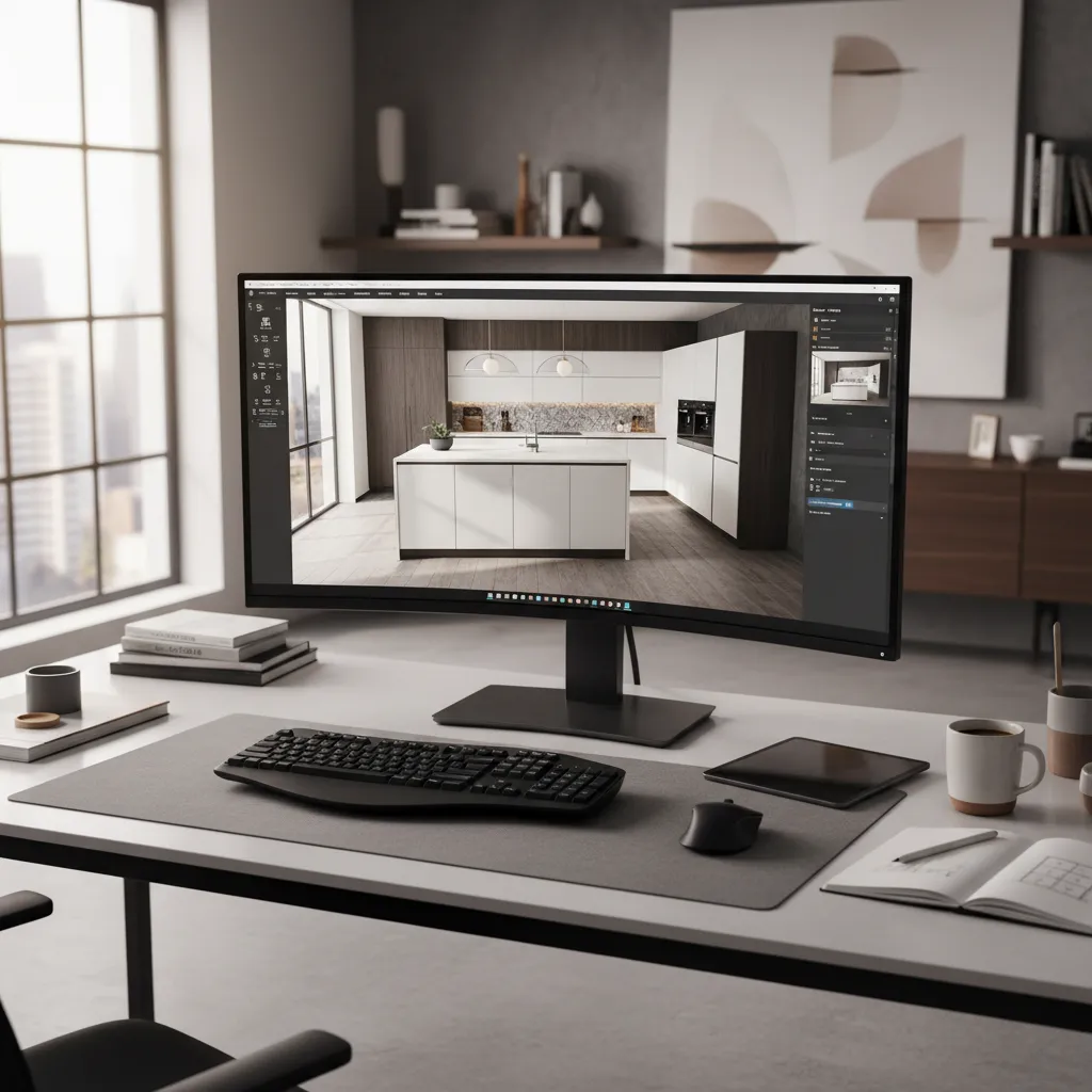 Planificación de una cocina moderna en software de diseño interior