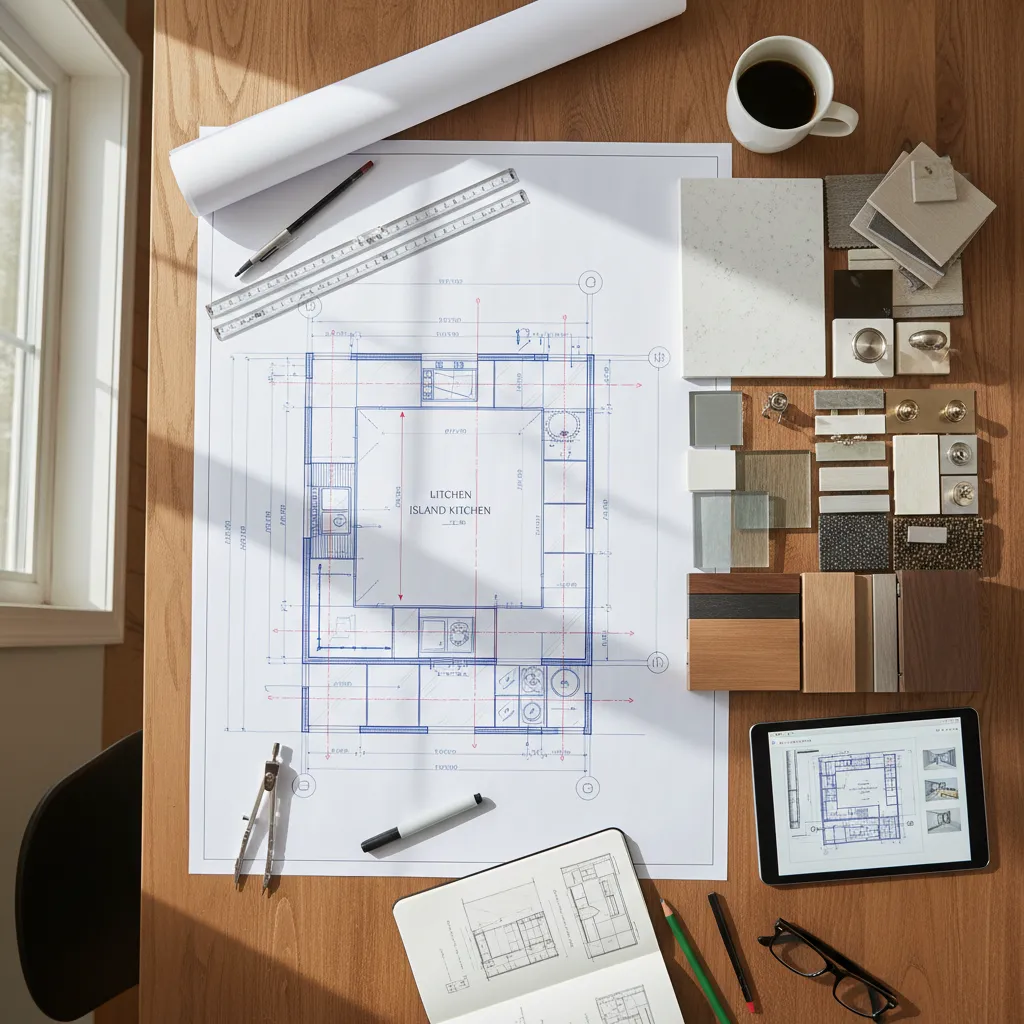 Plano de diseño de cocina con medidas y distribución funcional