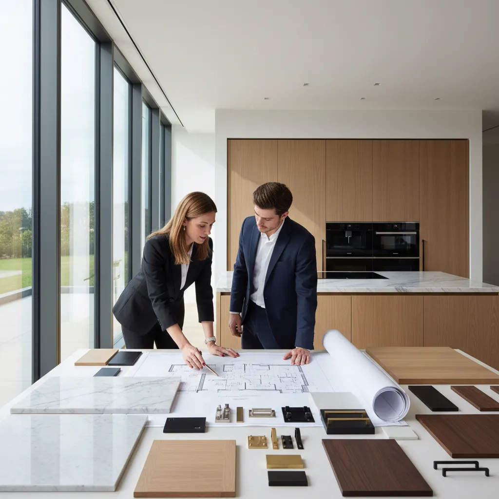Planificación de una cocina moderna en proceso de diseño