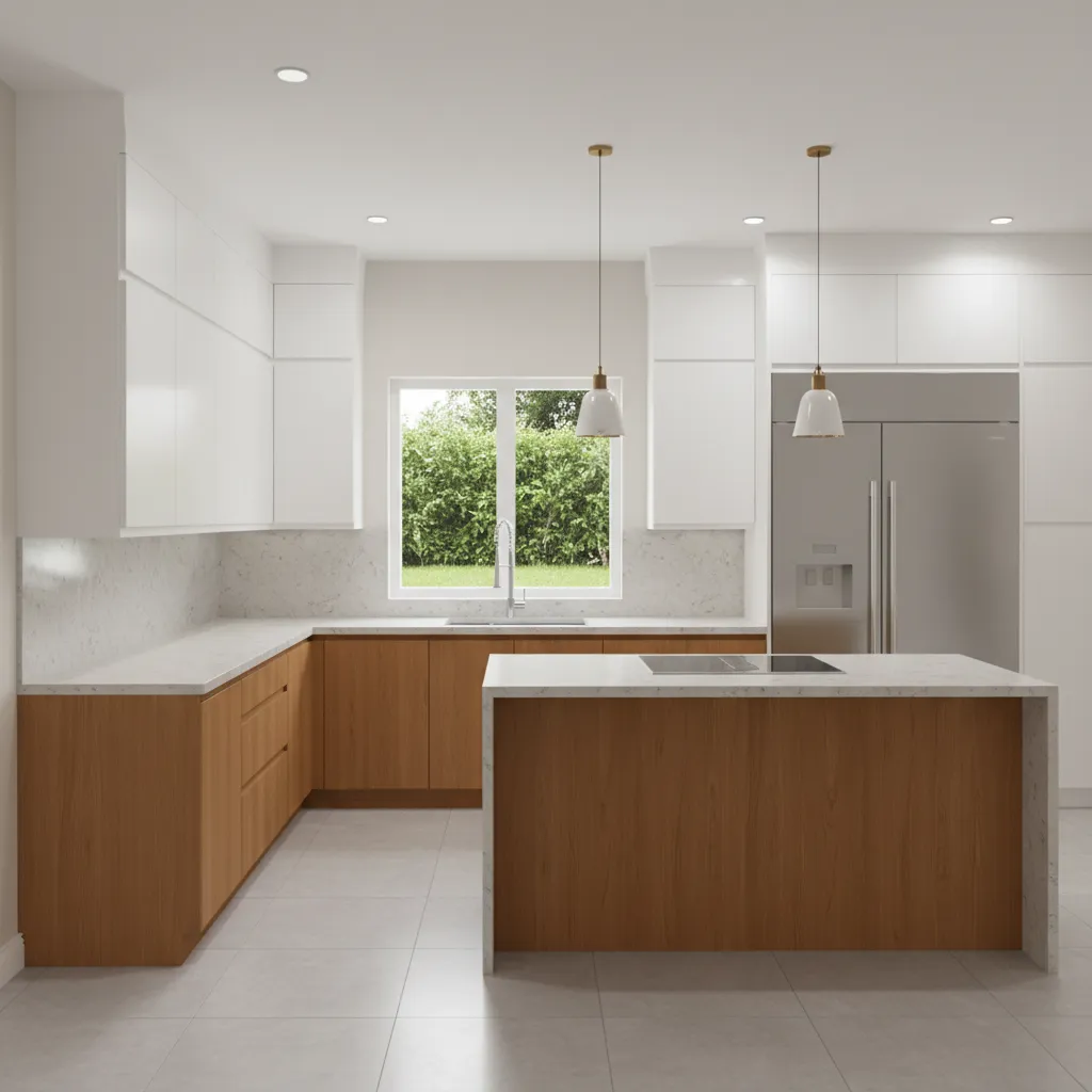 Modelo 3D de cocina mostrando distribución de electrodomésticos