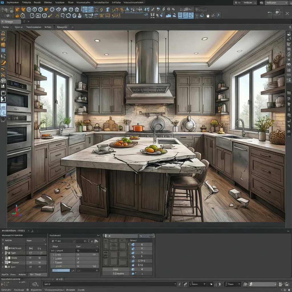 Diseño digital de cocina moderna dentro de un programa de planificación