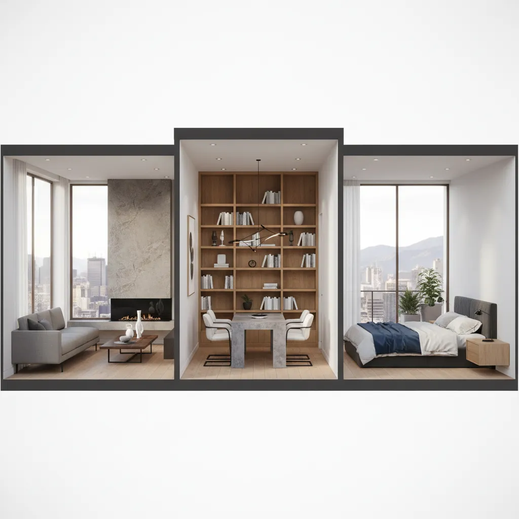 Vista 3D de una vivienda completa diseñada con software de interiores
