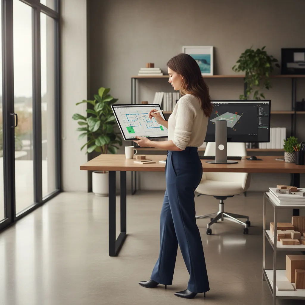 Diseñador ajustando la distribución de habitaciones en un plano digital