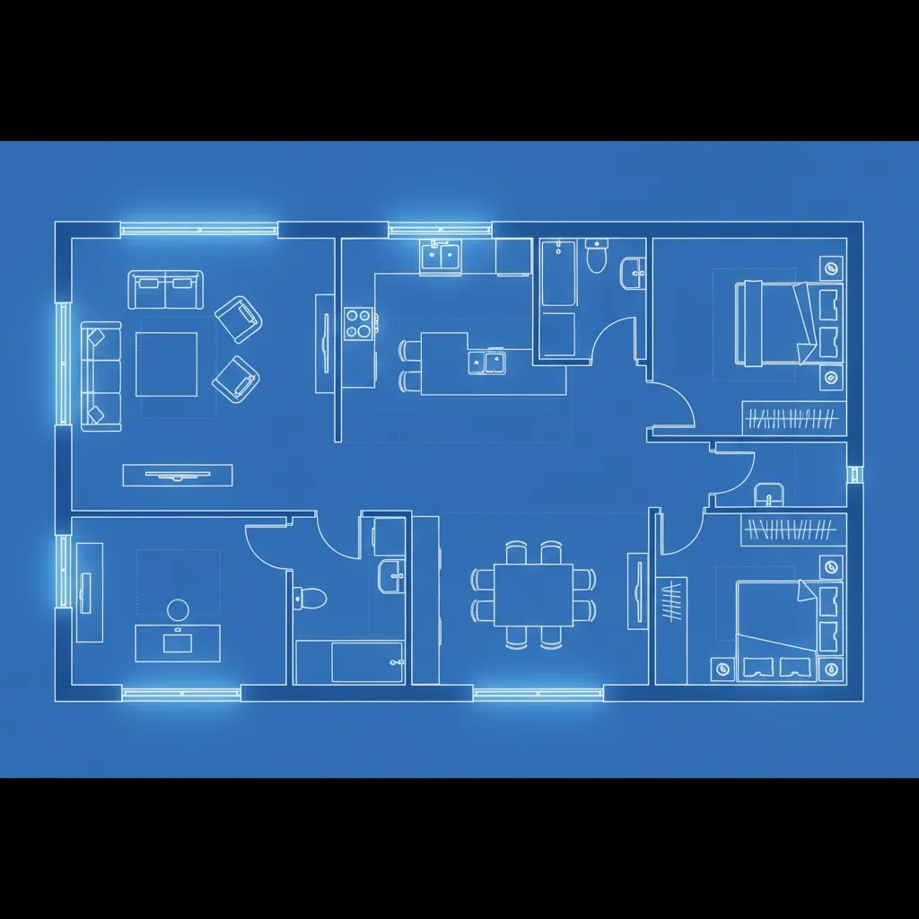 Distribución de habitaciones de una casa vista en plano digital