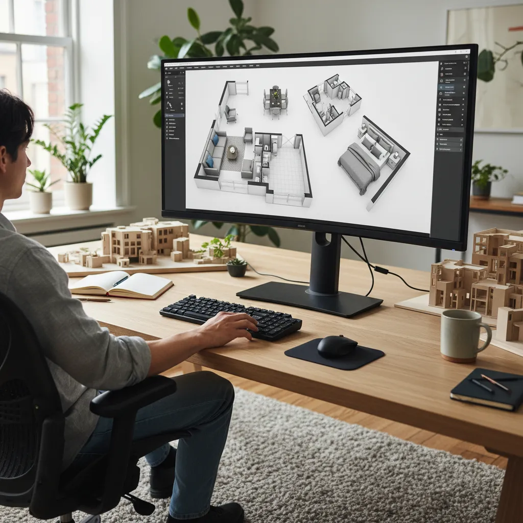 Pantalla con plano de distribución de un apartamento en software de diseño interior