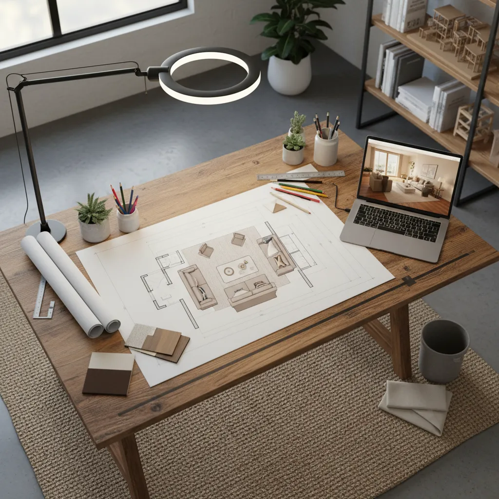 Plano de distribución de salón rediseñado por un interiorista