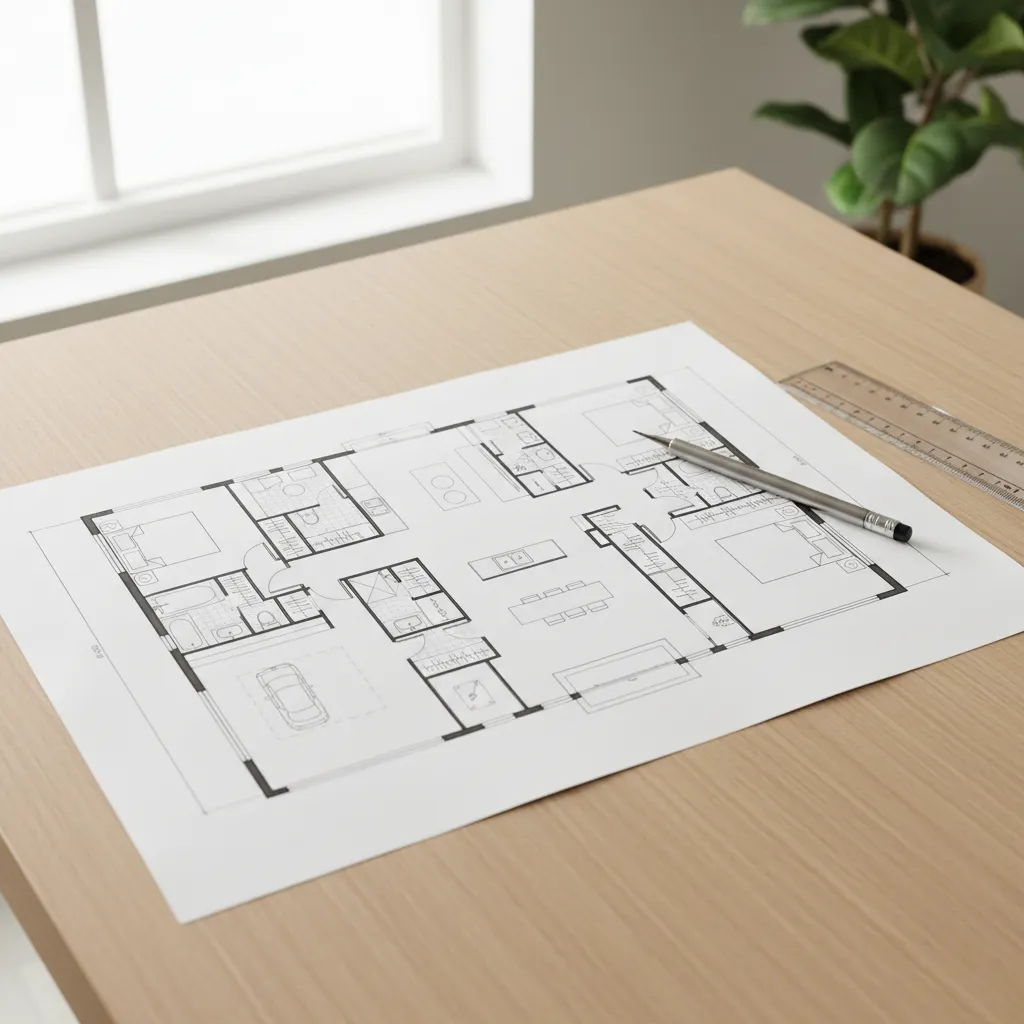 Plano arquitectónico mostrando diferentes zonas de una vivienda