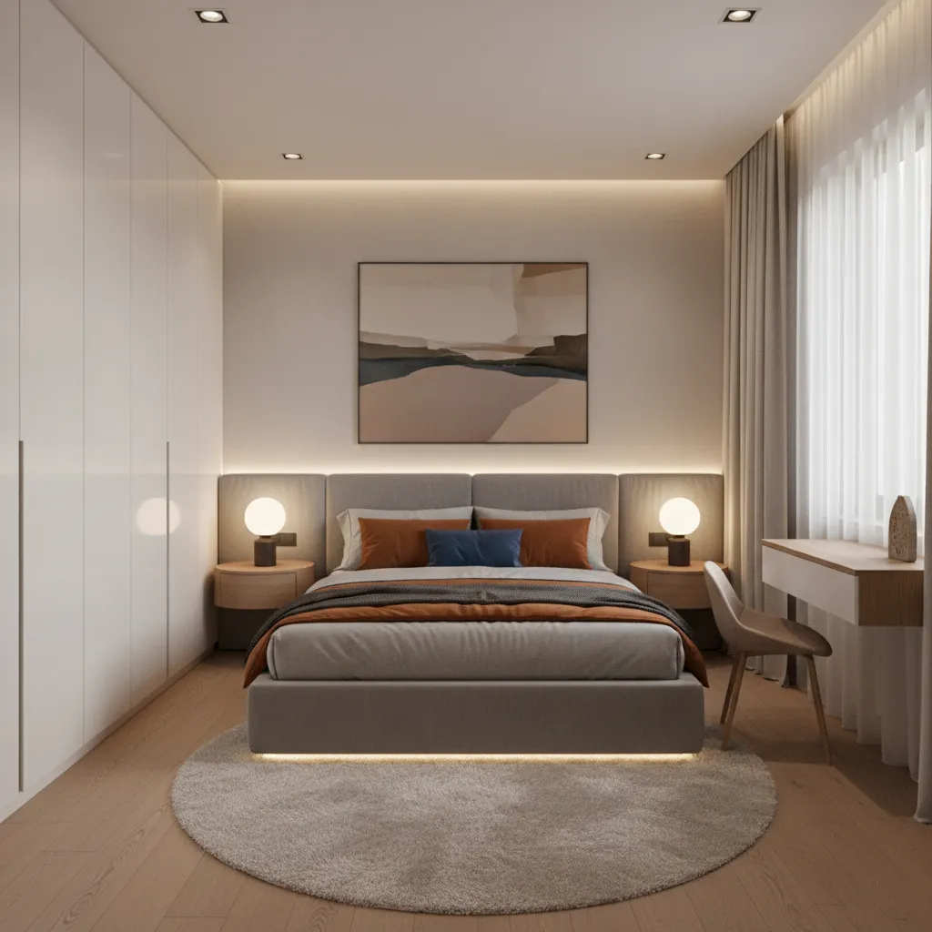 visualizacion de diseño para un dormitorio pequeño optimizado