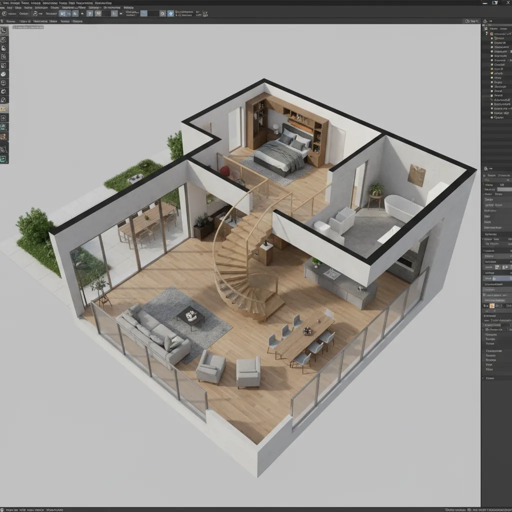 Modelo 3D de una escalera interior durante el proceso de planificación