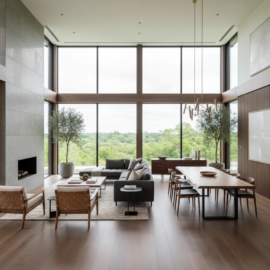 Interior de vivienda moderna bien diseñada con distribución abierta