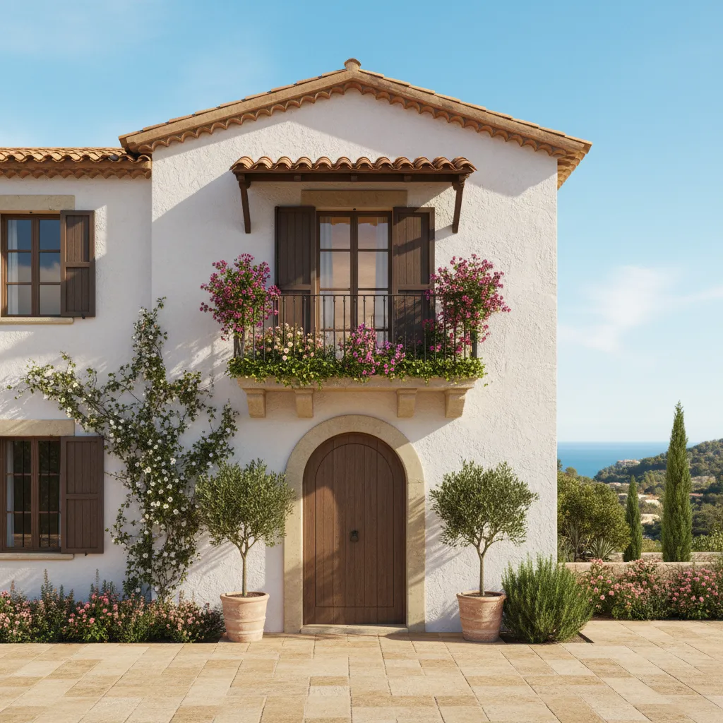 Fachada de casa estilo mediterráneo diseñada digitalmente