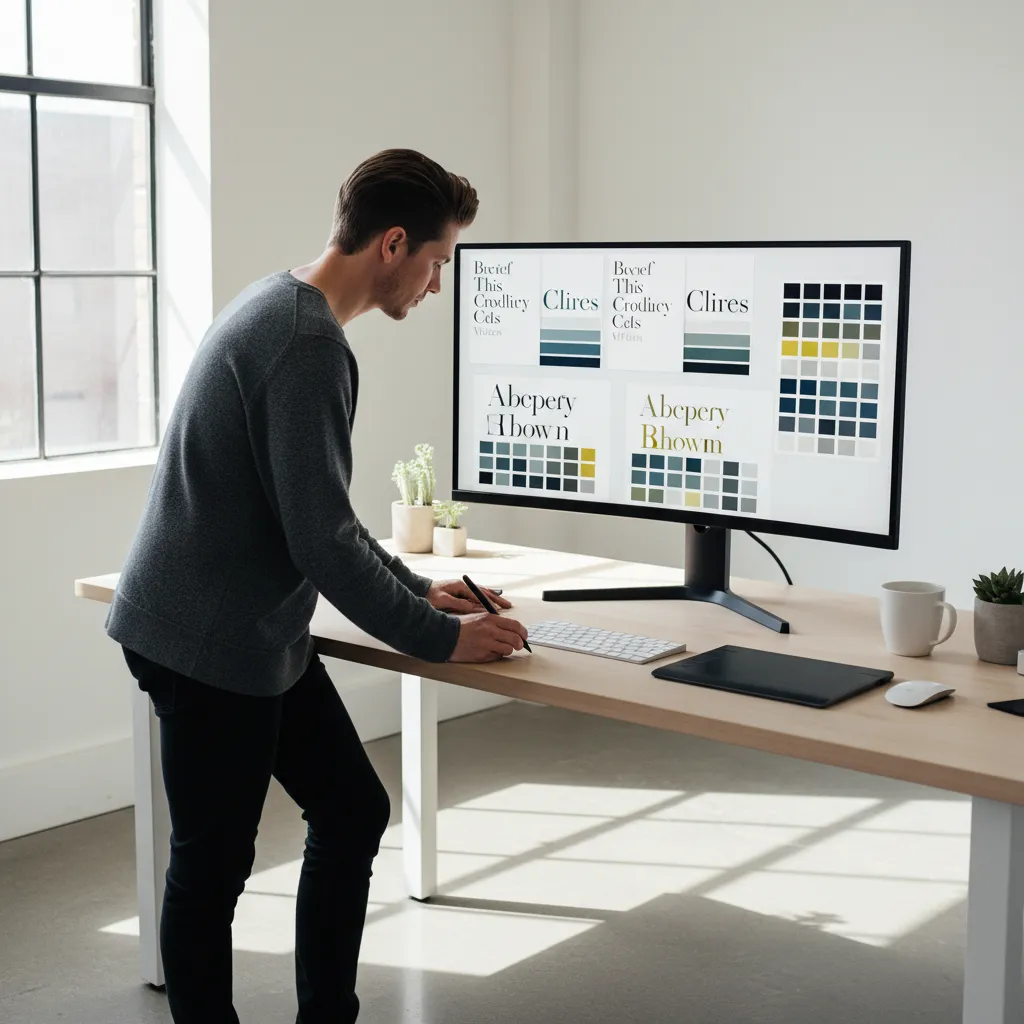 Diseñador gráfico trabajando en branding en un ordenador