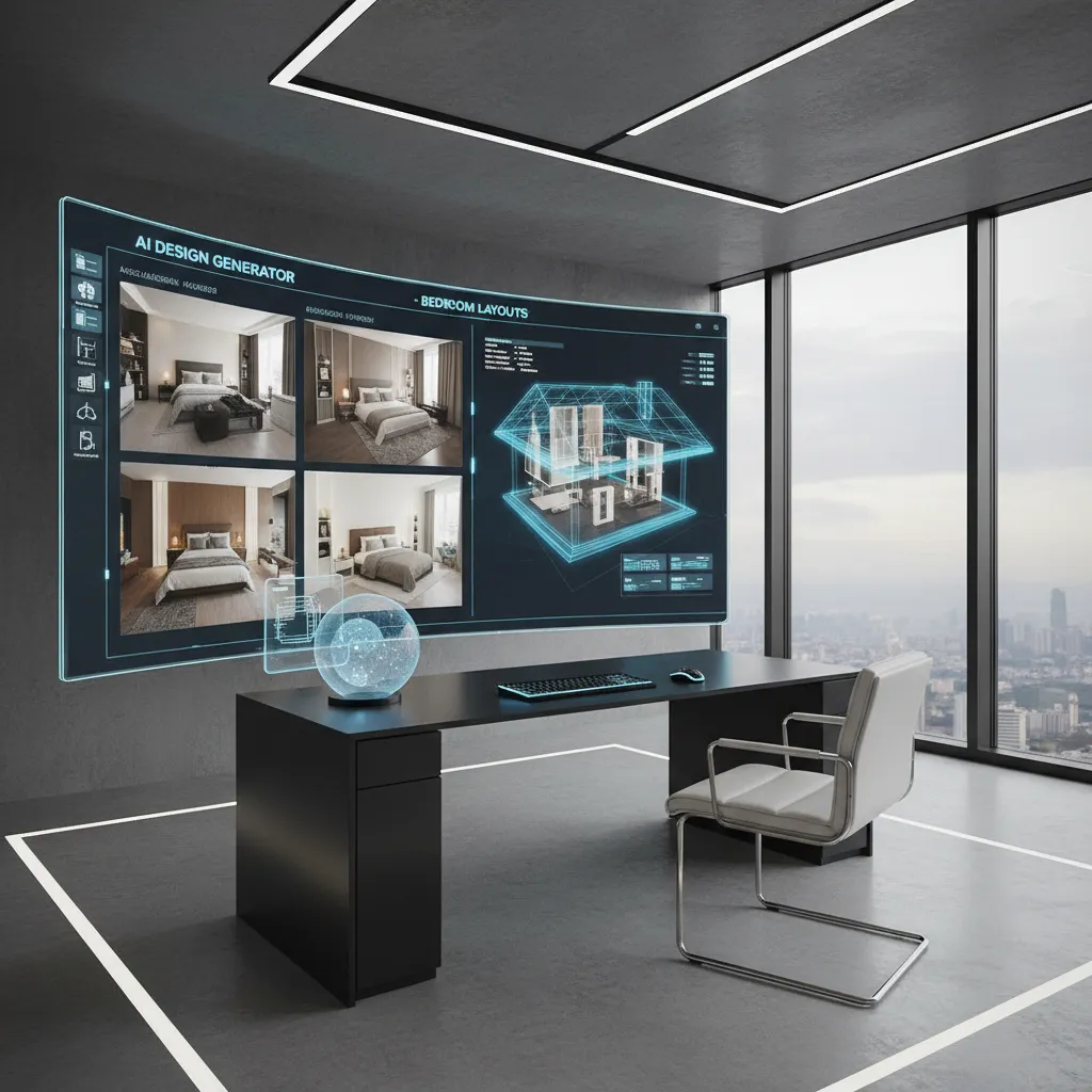 concepto de diseño de interiores con inteligencia artificial generando propuestas de habitación