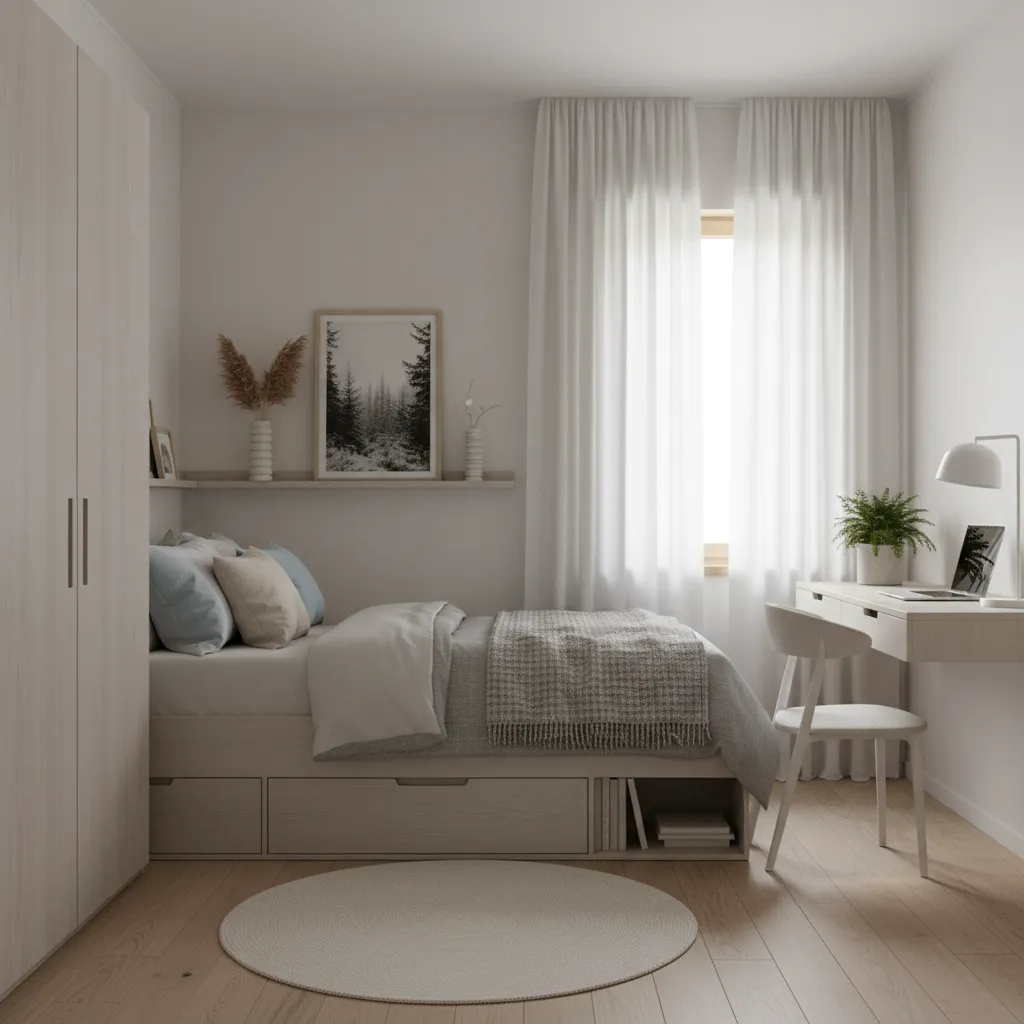 Proyecto de diseño de dormitorio pequeño optimizado para estudiantes