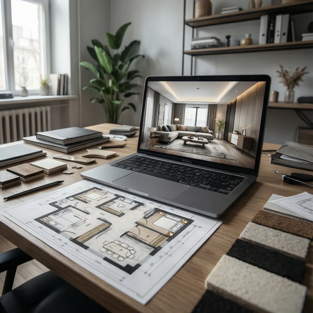 Planificación de distribución de una habitación en diseño interior