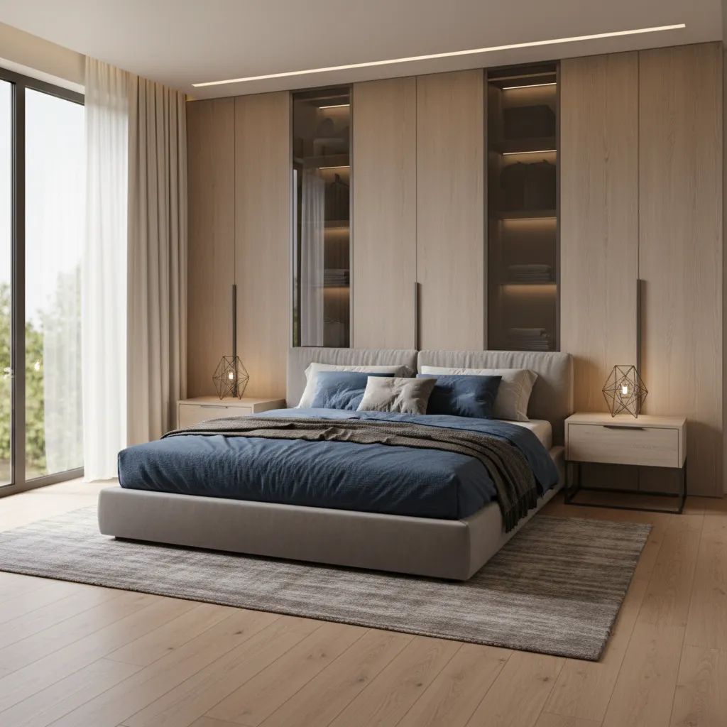 Diseño digital de una habitación con muebles en vista 3D