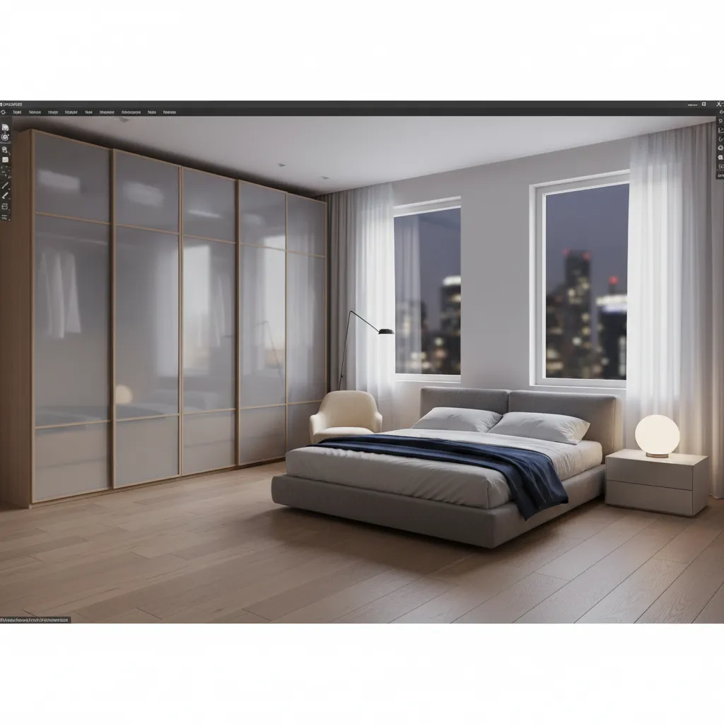 Diseño digital de una habitación con muebles y decoración en software de interiorismo