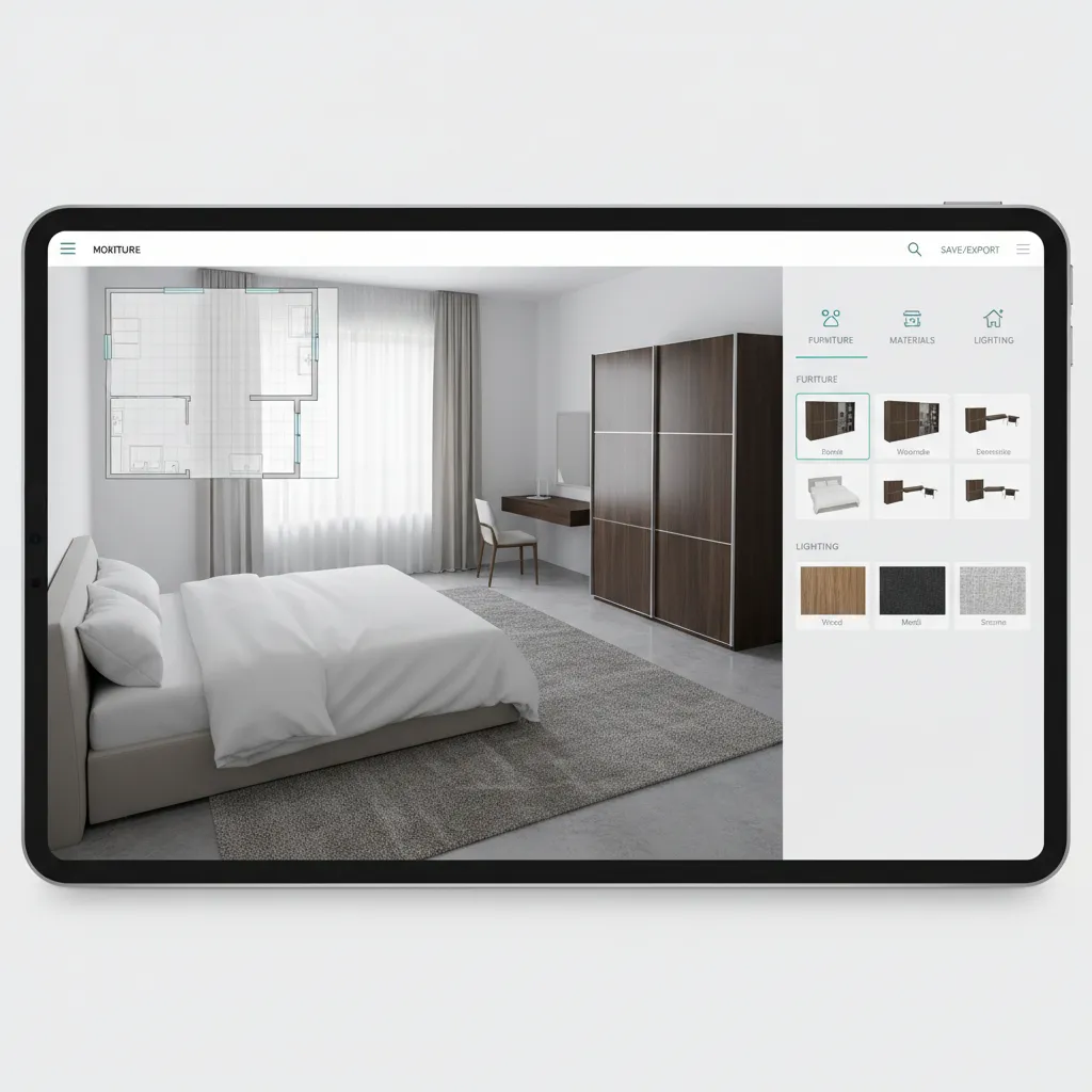 Diseño digital de una habitación con muebles colocados en un software de planificación