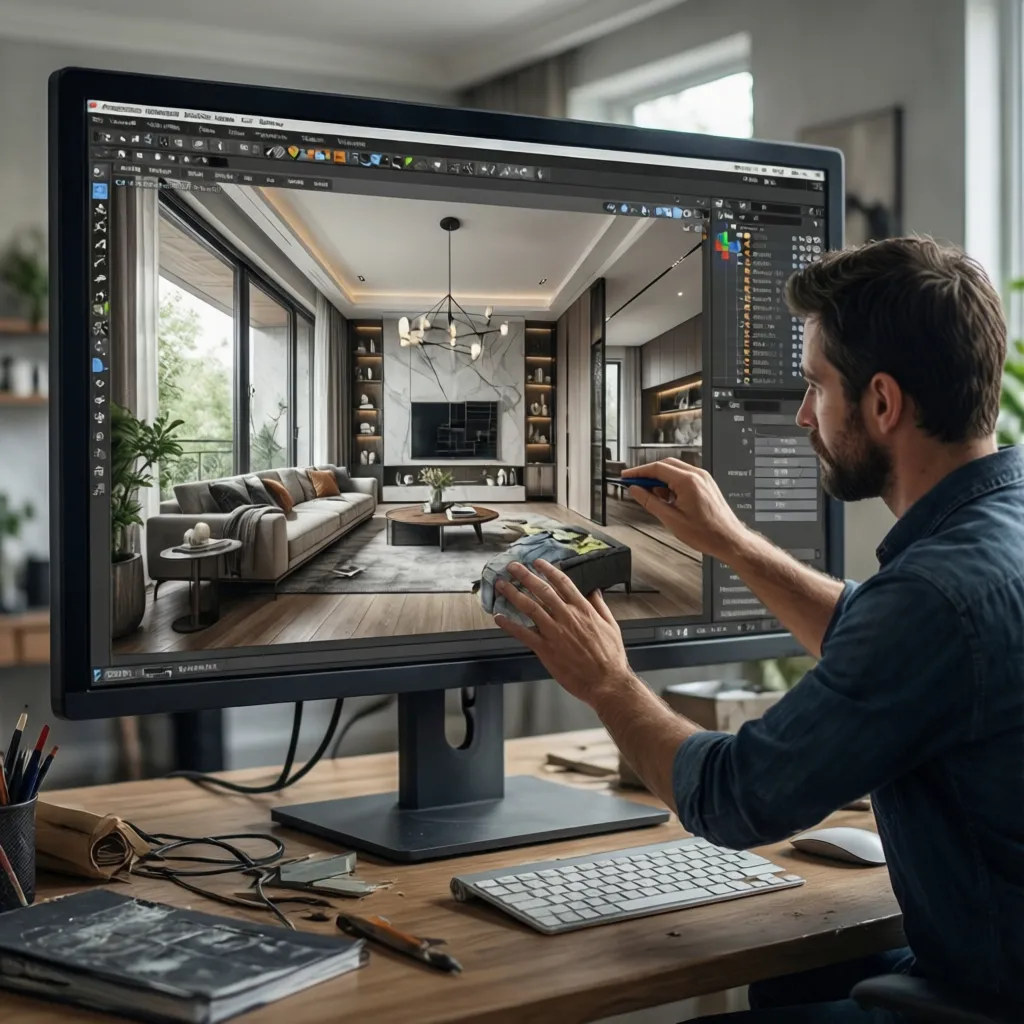 persona ajustando la distribución de habitaciones en un software