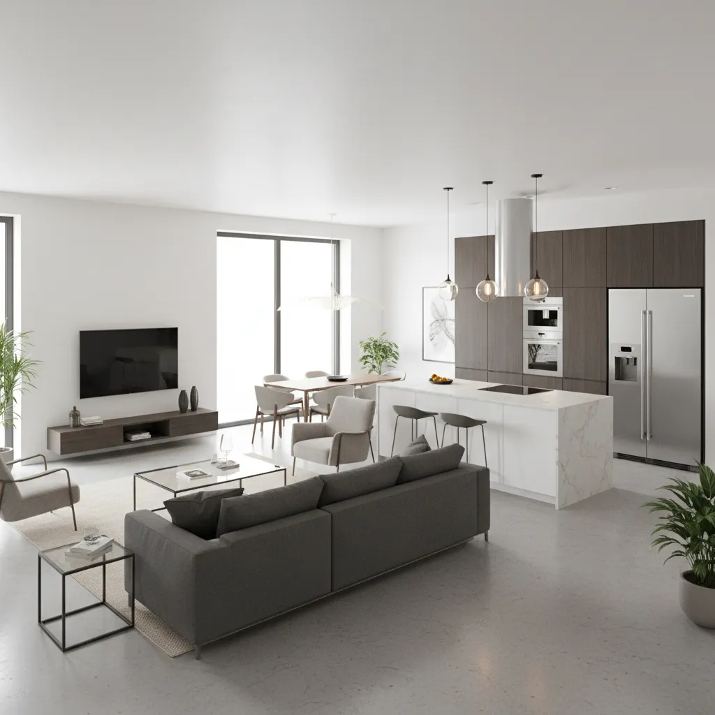 Vista 3D de un apartamento diseñado digitalmente