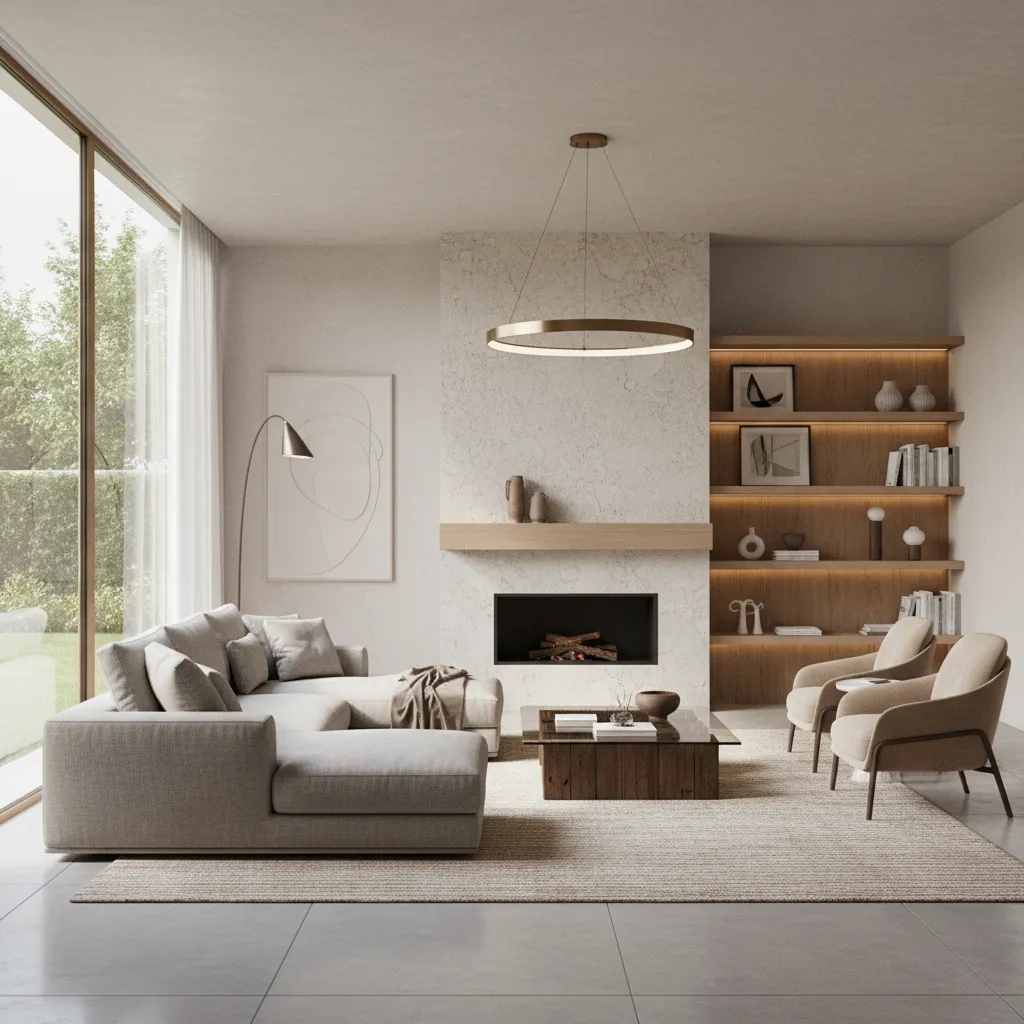 Visualización 3D de salón diseñada con una aplicación de interiores