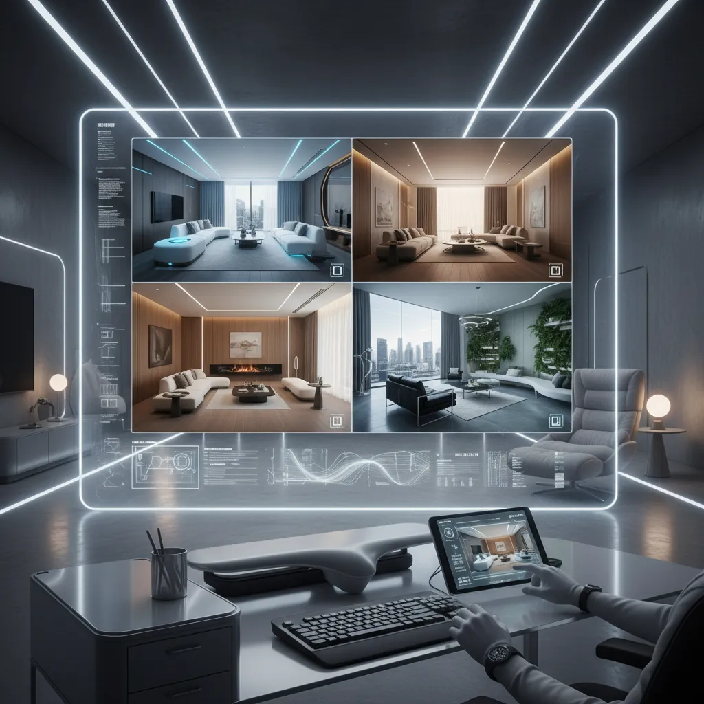 Concepto de diseño de interiores generado con asistencia de inteligencia artificial