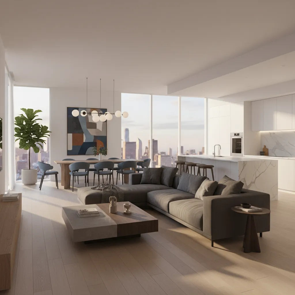 Visualización 3D de distribución interior de un apartamento moderno
