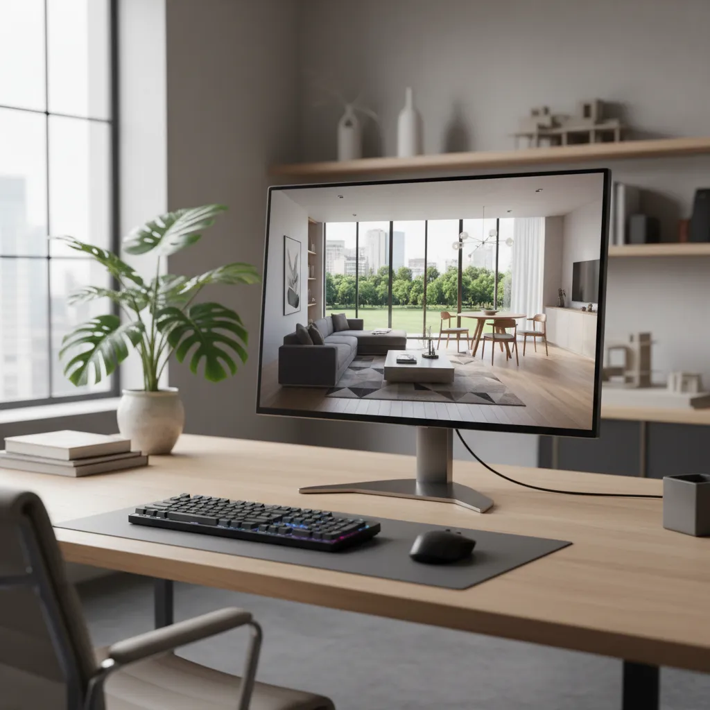 Visualización 3D de un diseño interior en ordenador