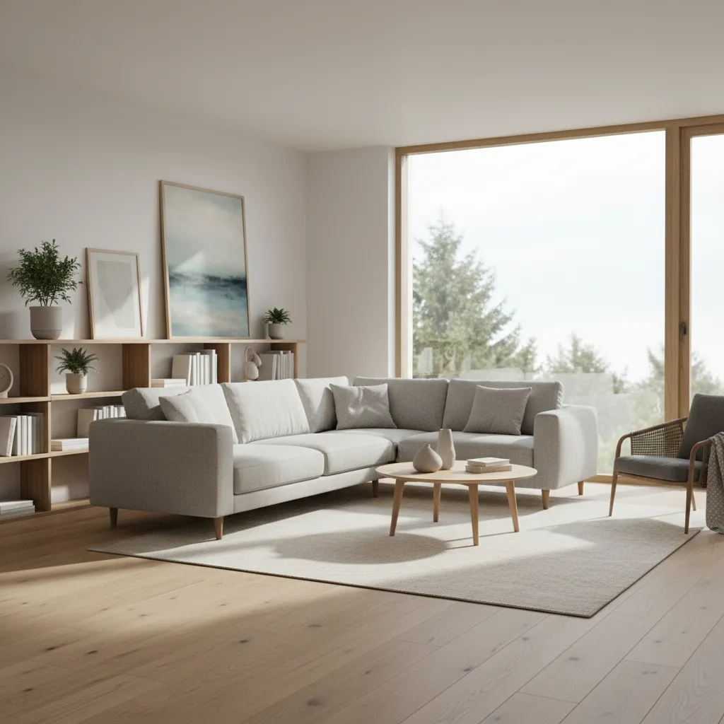 Visualización 3D de una sala moderna creada con software de diseño interior