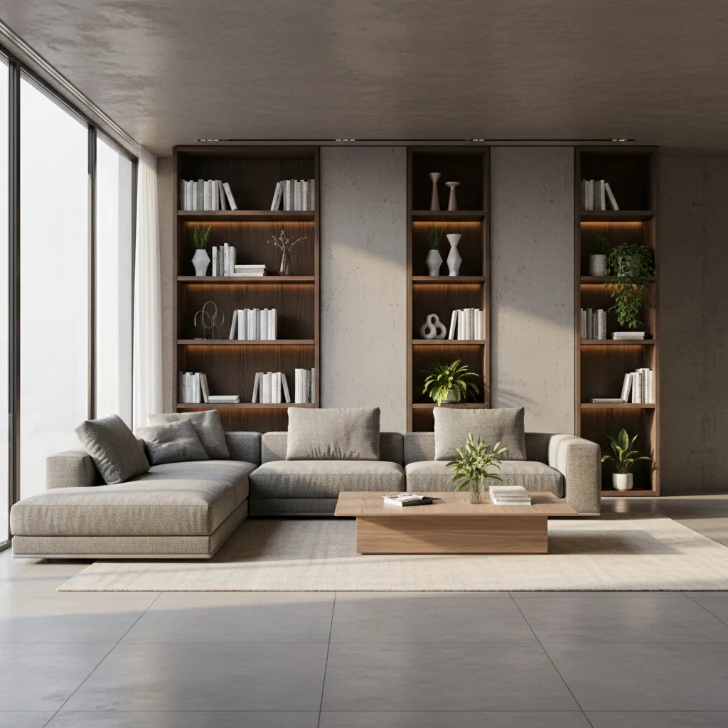 Visualización 3D de salón moderno creada con software de interiorismo