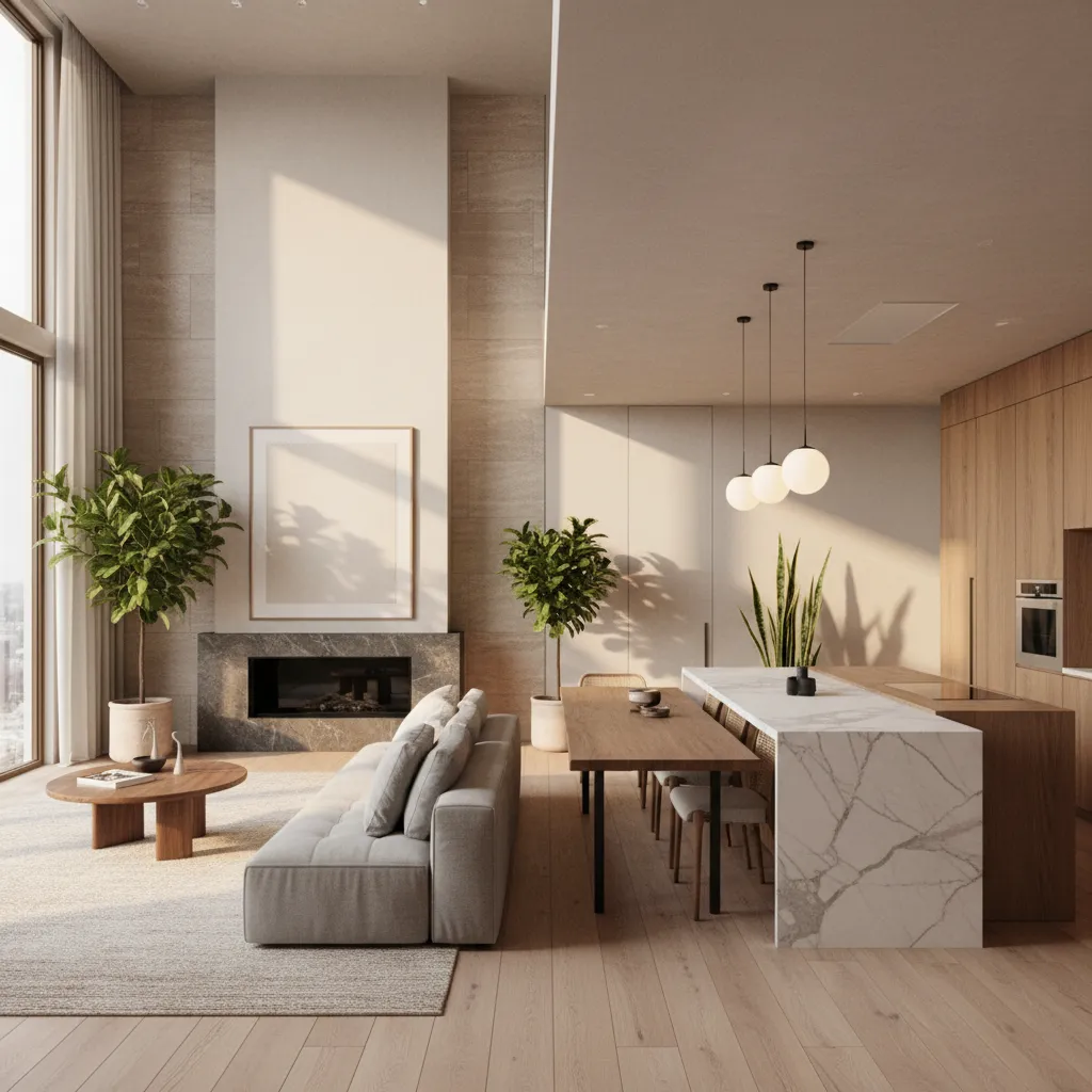 Interior de apartamento moderno bien diseñado con distribución funcional