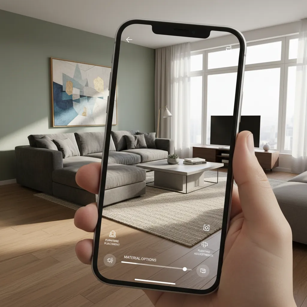 Visualización 3D de salón creada con una aplicación de diseño interior