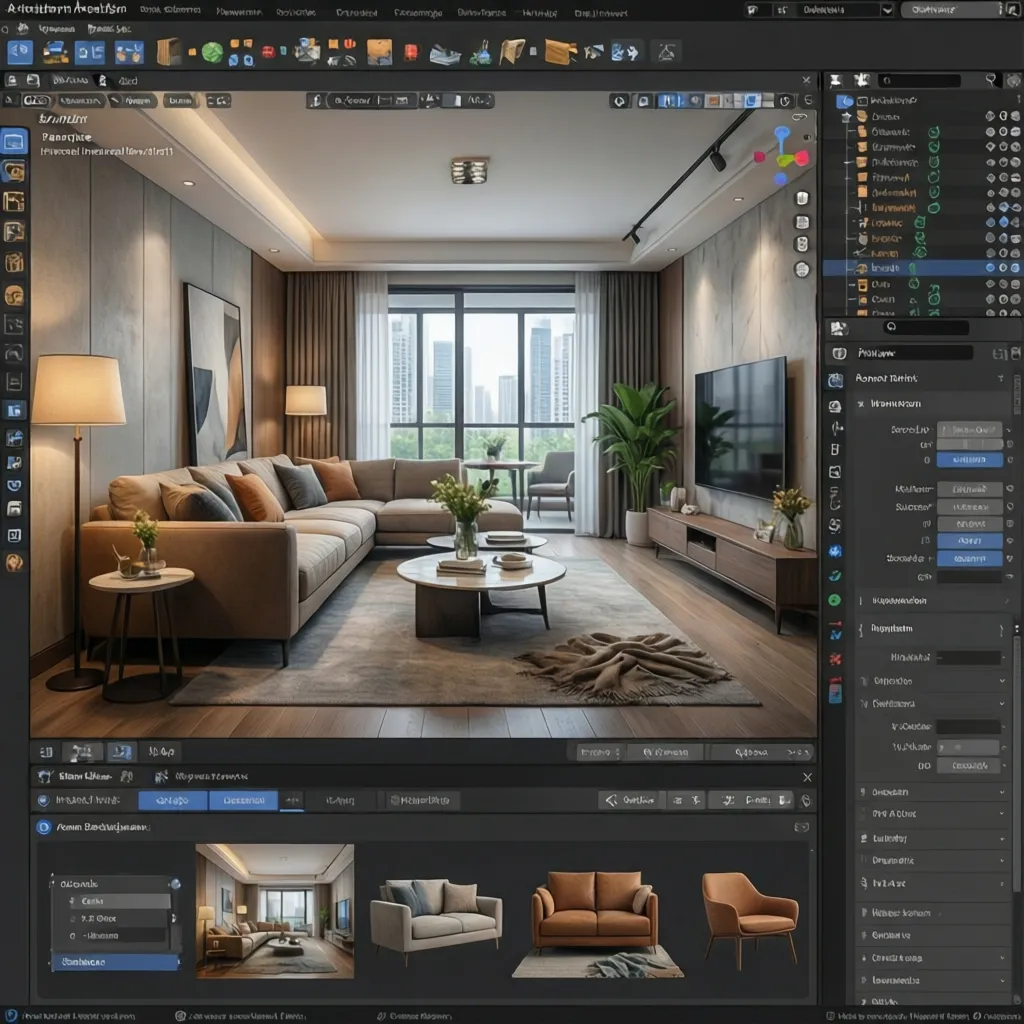 Interfaz de app colocando muebles dentro de una habitación digital