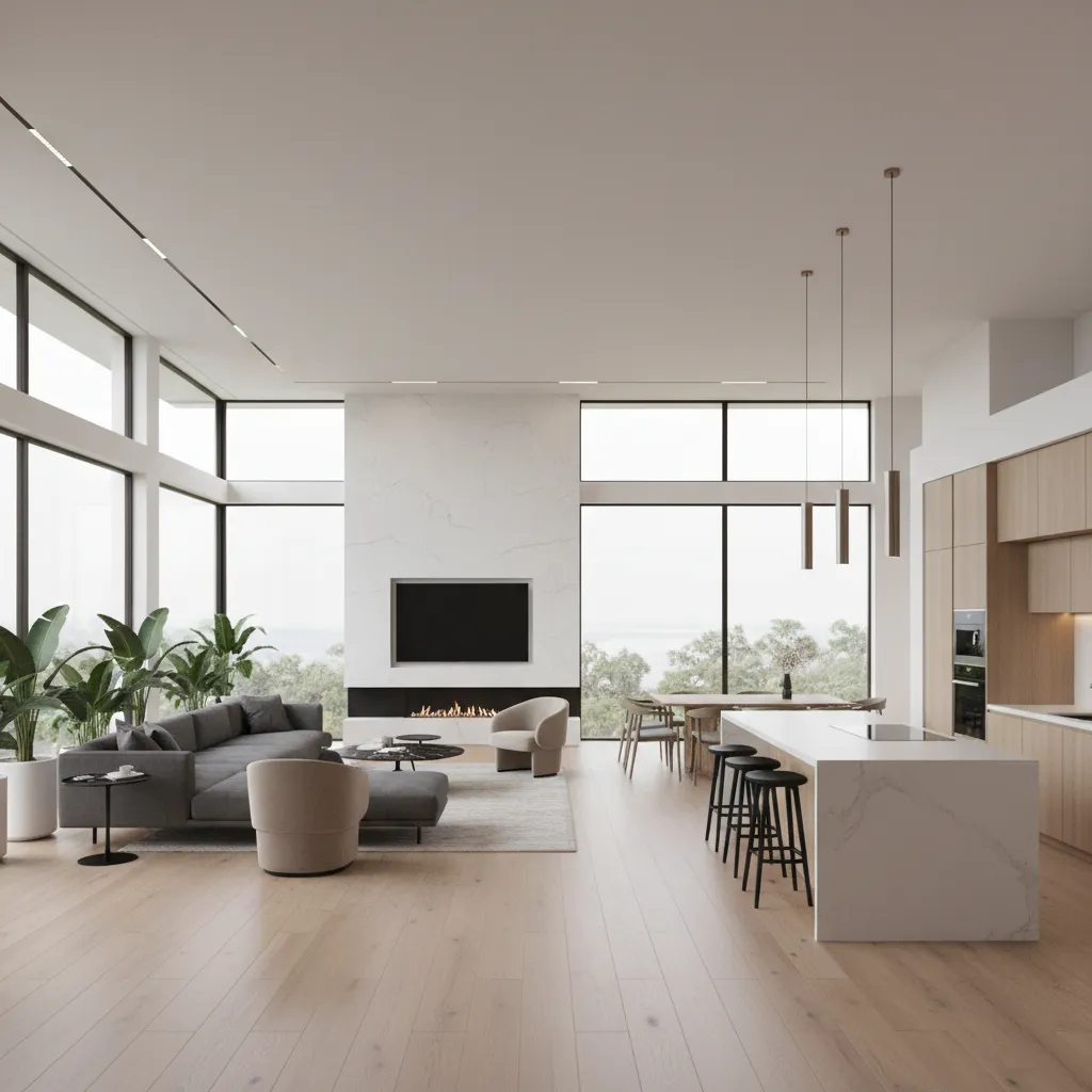 Diseño interior de casa moderna visualizado en 3D