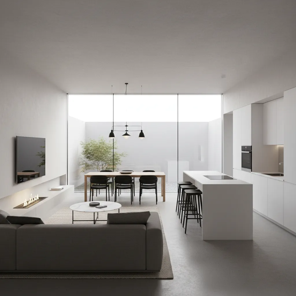 Visualización 3D del diseño interior de una casa 5x15