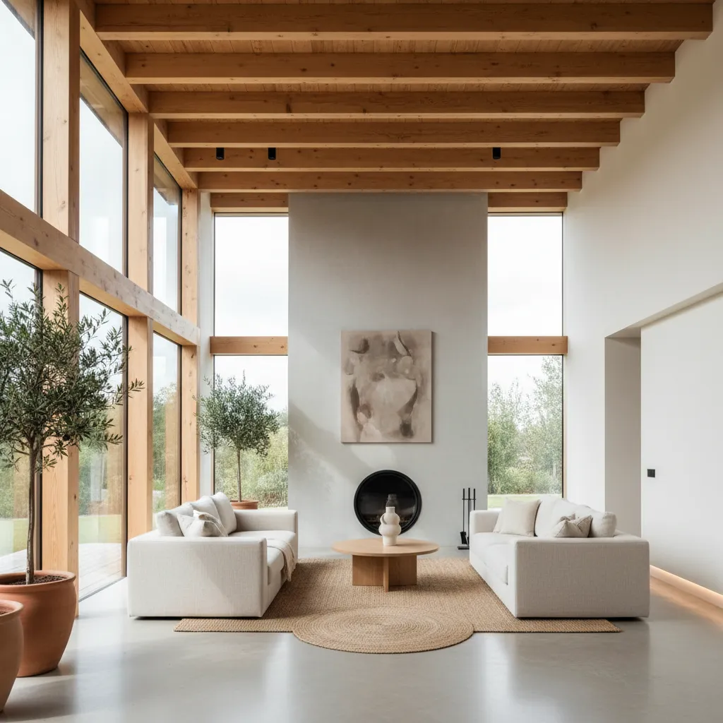 Interior de una casa con techo inclinado a cuatro aguas