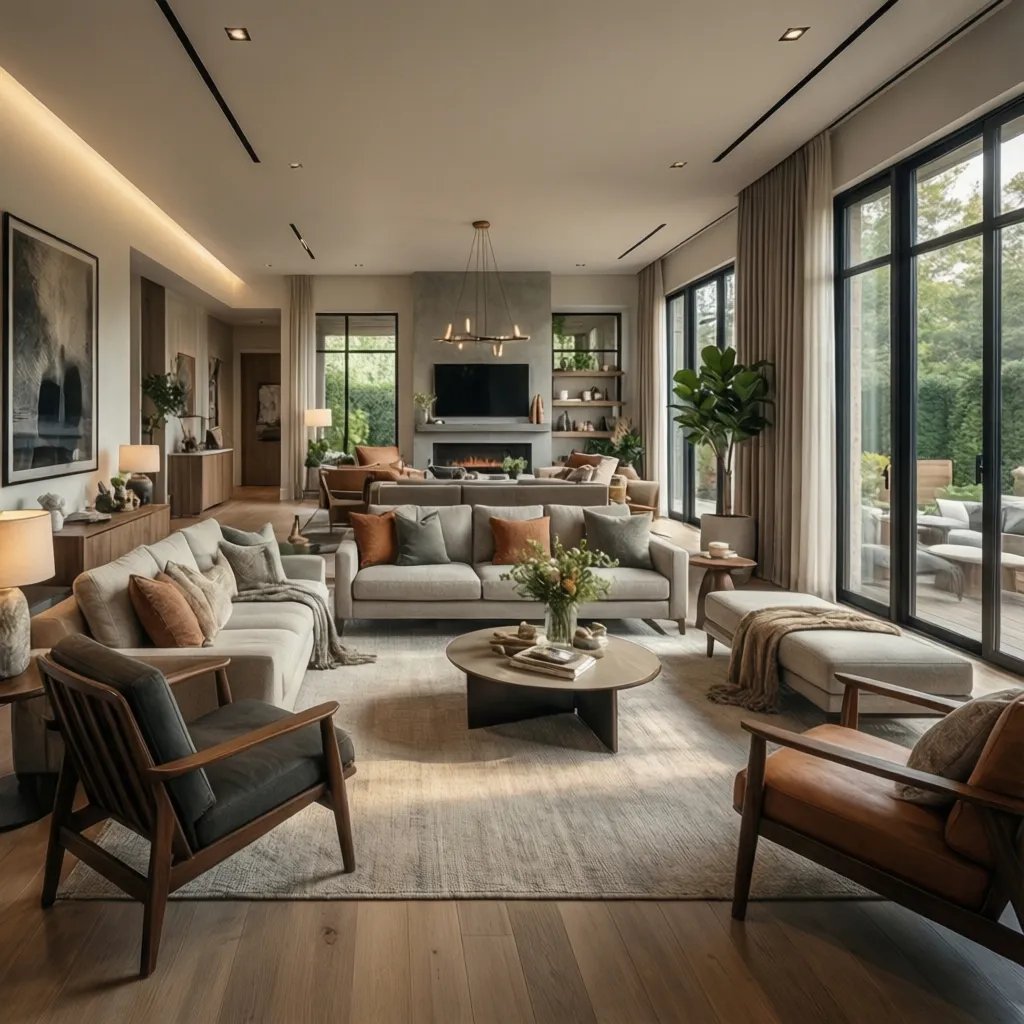 Interior moderno de casa familiar con tres dormitorios