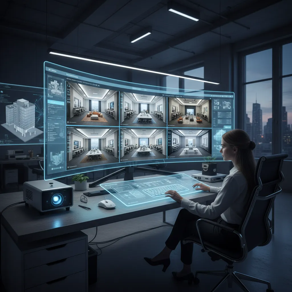 Software de diseño generando opciones de interior comercial con inteligencia artificial