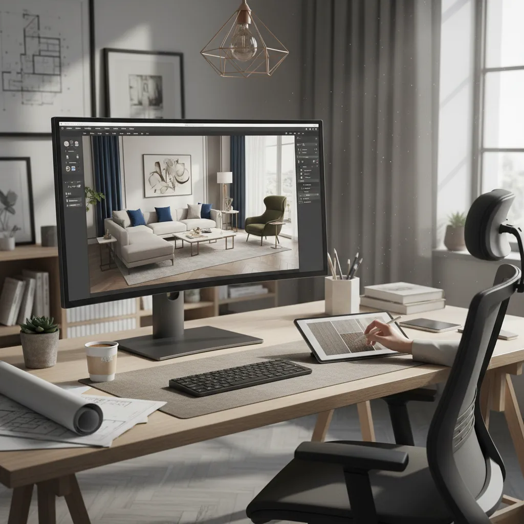 Concepto de diseño de interiores digital con herramientas inteligentes