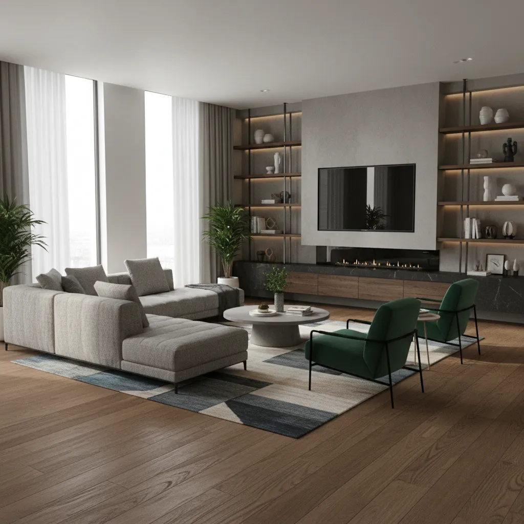 Diseño interior digital con muebles colocado dentro de un modelo 3D