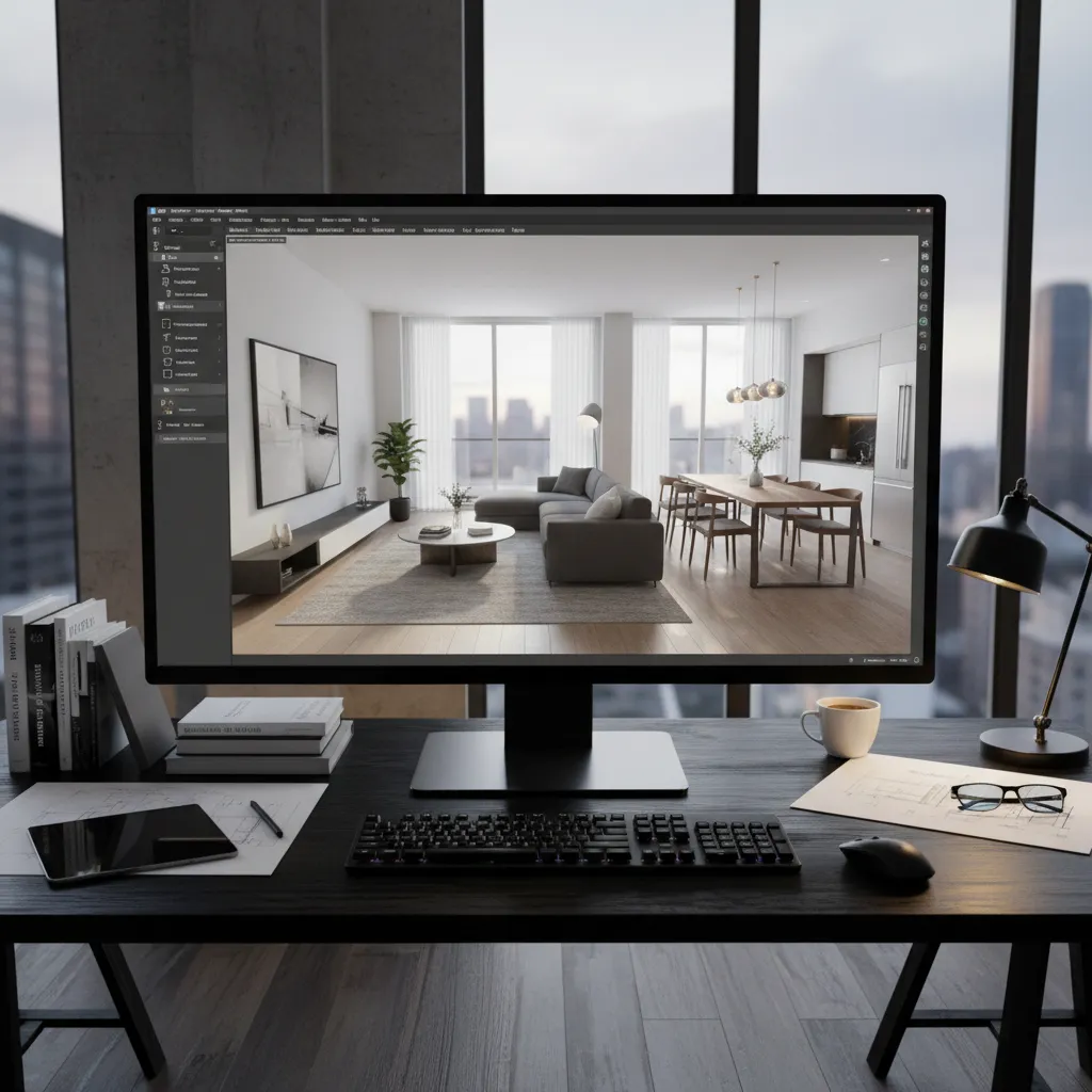 Visualización digital 3D de un proyecto de interior