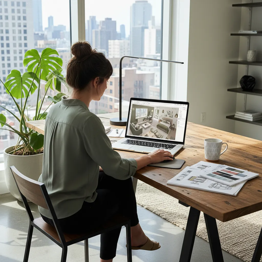 Diseño digital de interior de vivienda en ordenador
