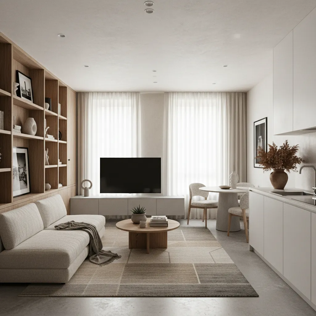 apartamento bien organizado con muebles funcionales y diseño equilibrado