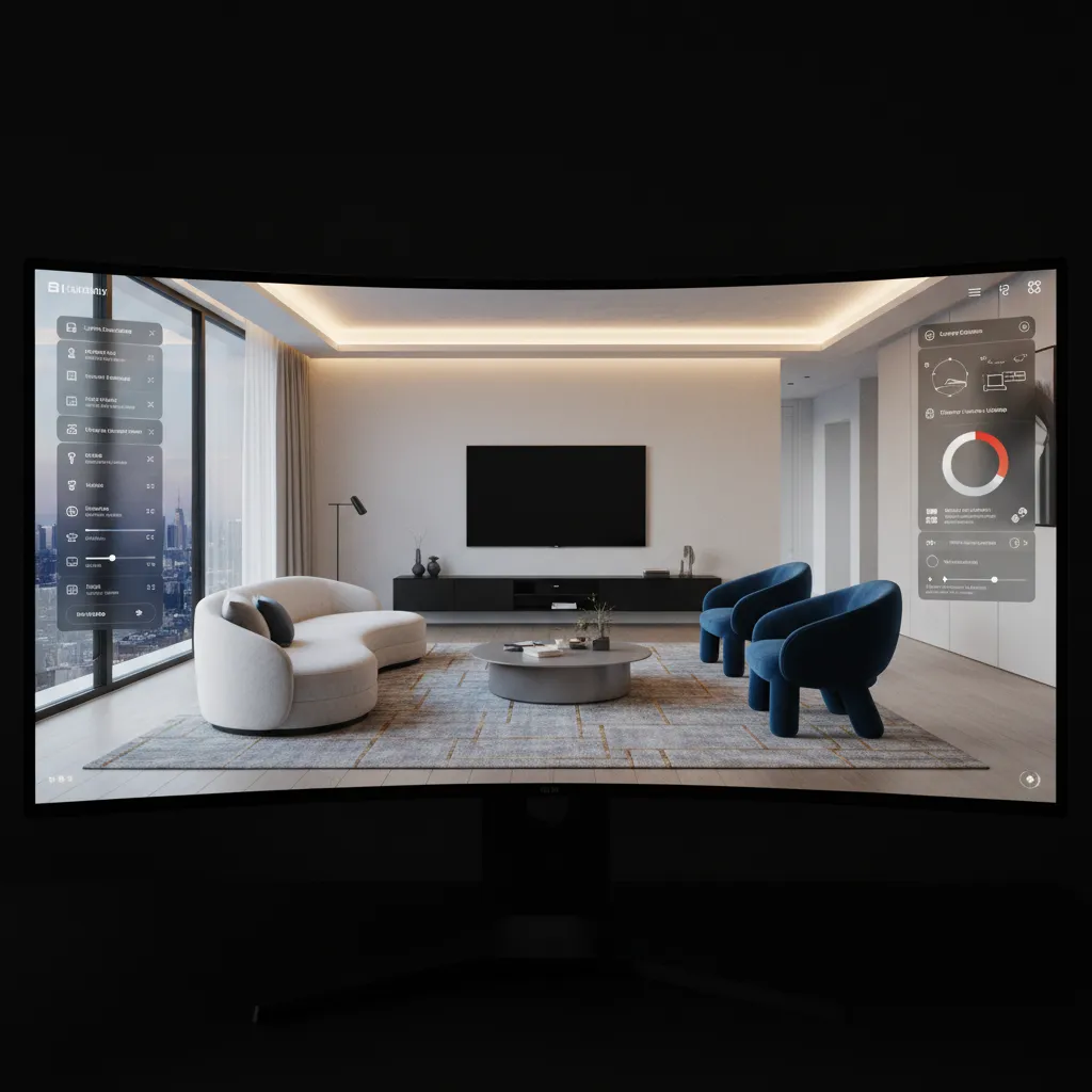 Visualización digital generada por inteligencia artificial para diseñar un salón moderno