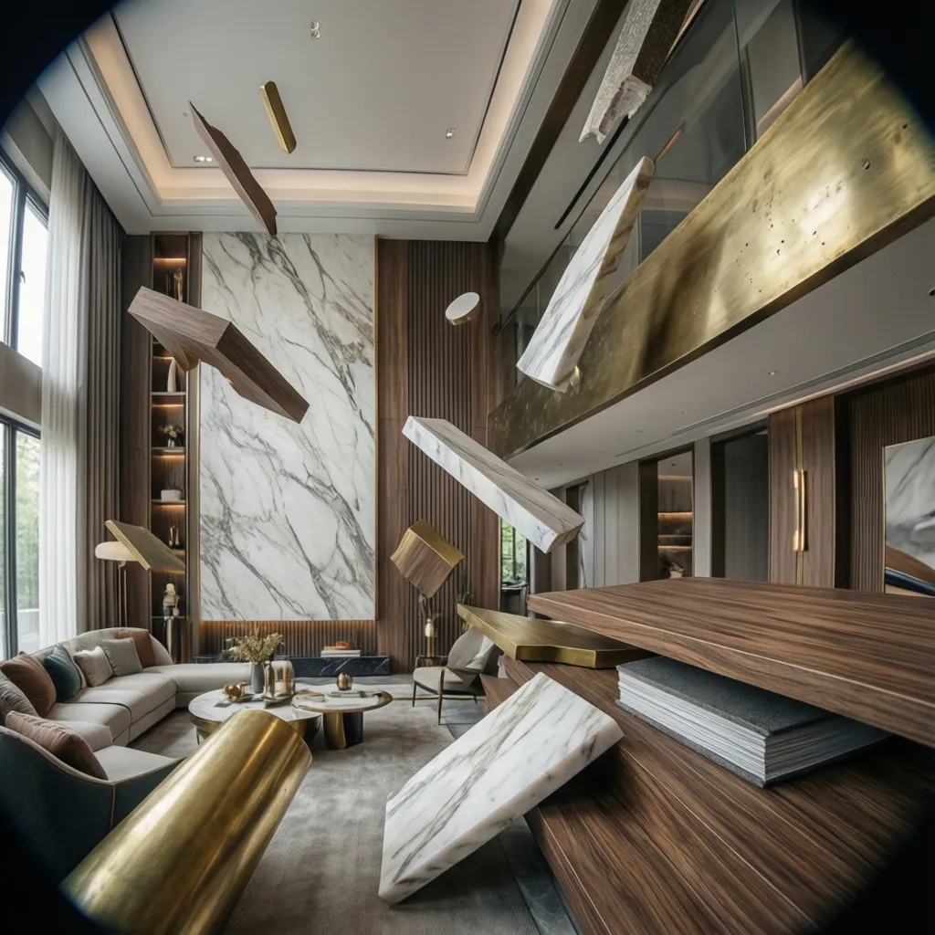 Detalle de materiales premium en diseño interior contemporáneo