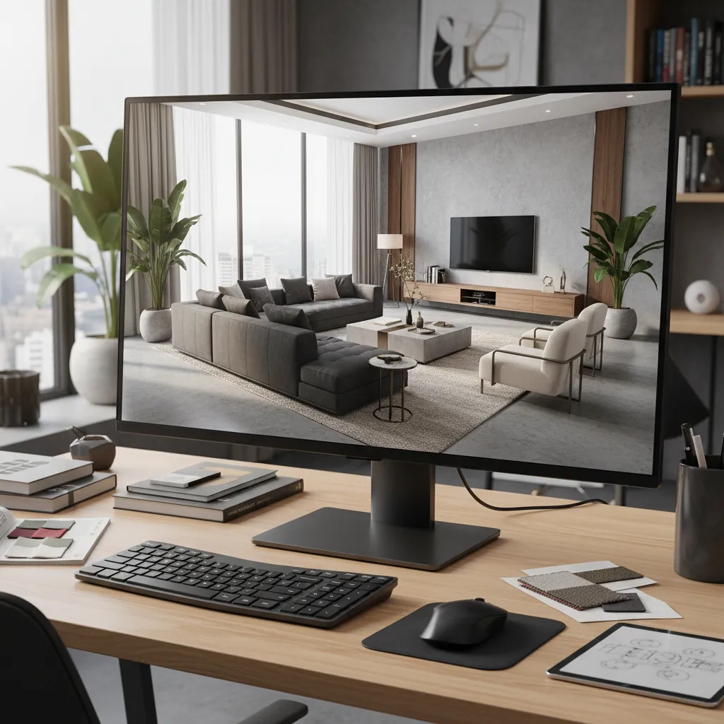 Modelo 3D de una sala de estar creado en un programa de diseño interior